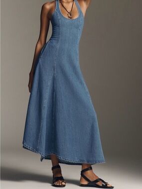 SOVERE Denim Maxi Halter Dress - Blue